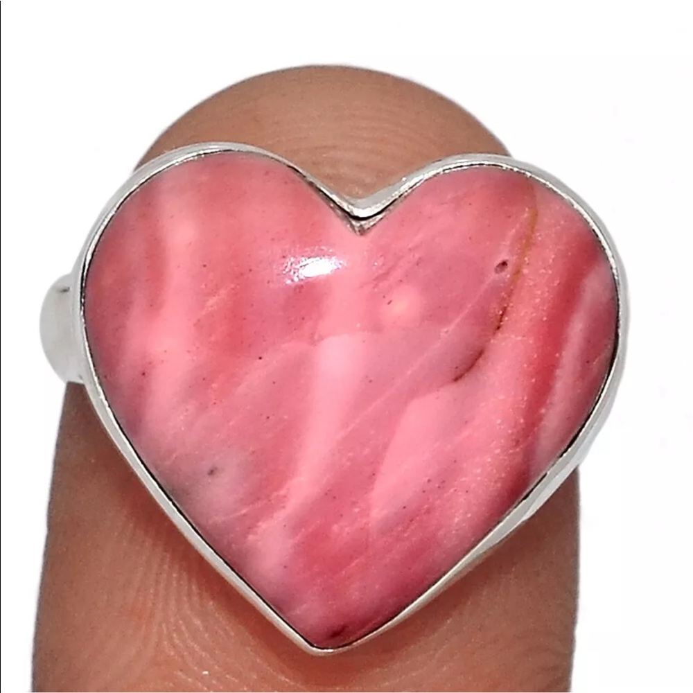 BOUTIQUE PINK OPAL HEART 925 SILVER RING, SIZE 7.5